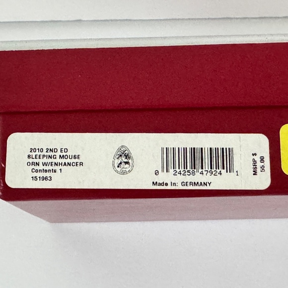 Waterford Crystal 2010 Christmas Ornament w/ Enhancer & Box - Sleeping Mouse - Picture 3 of 3